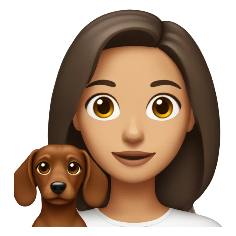 Brunette with brown eyes holding a brown dachshund sticker
