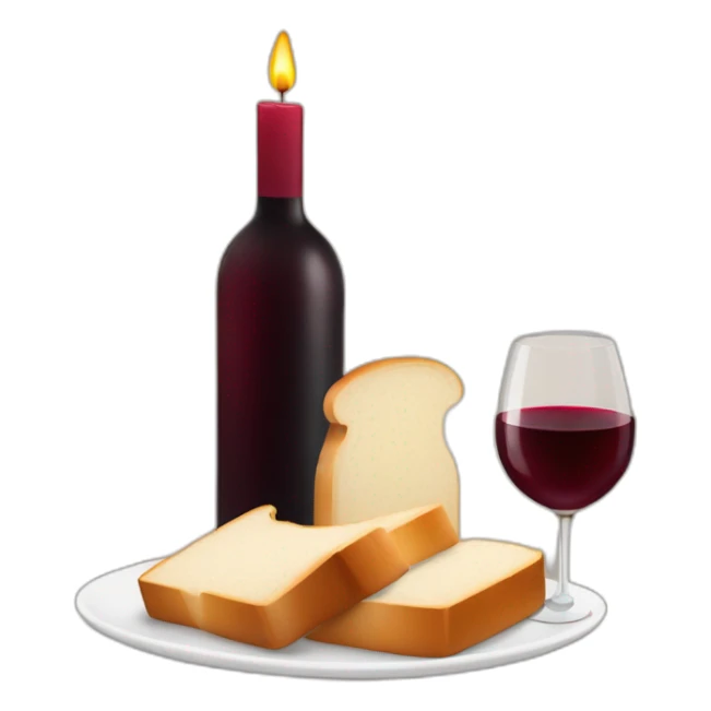 Two candles, a cup of red wine and a loaf of bread sticker