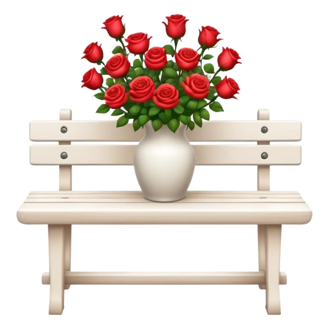 White bench with a romantic lush warm-colored roses flower vase on top sticker