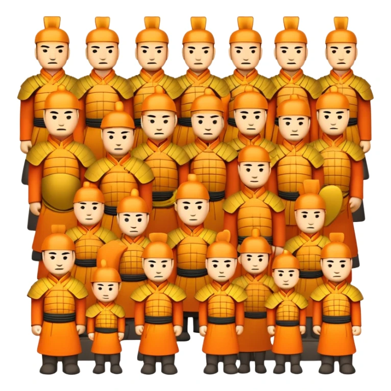 Terracotta Army Xi'an, simplified emoji style with bold outlines and bright colors, cartoon style ancient warrior statues lined up sticker