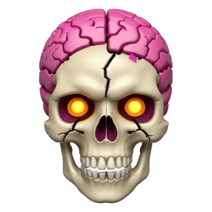 3D skull with cracked open brain glowing neon inside, dark phonk vibe, intense attitude sticker