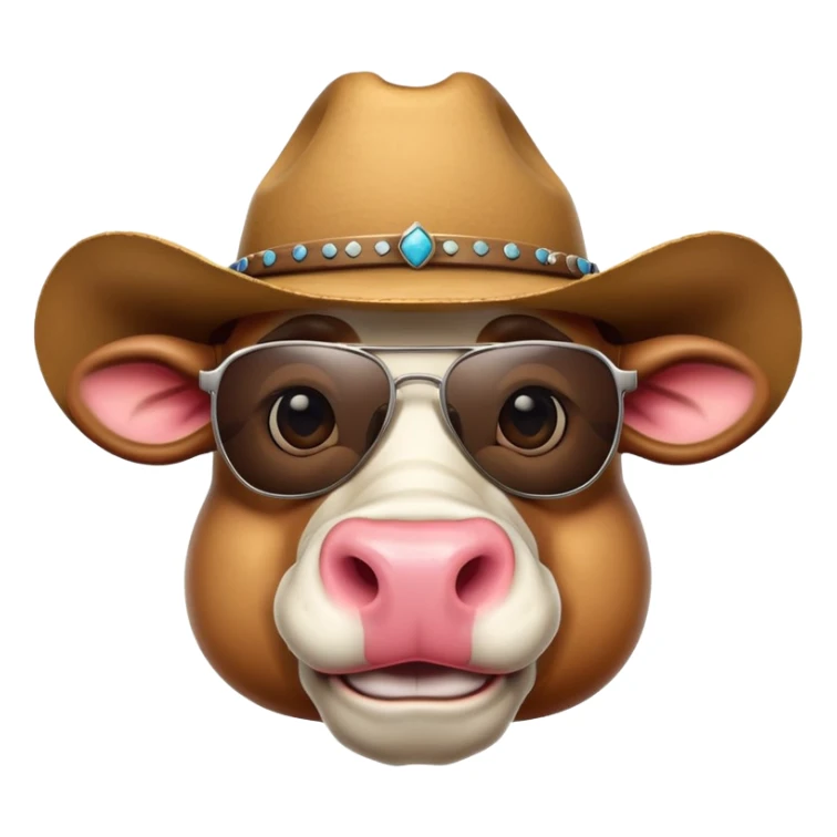 friendly anthropomorphised bull head wearing sunglasses and a cowboy hat sticker