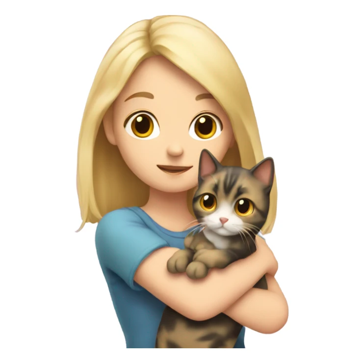 A blonde girl holding a calico cat with her hands sticker