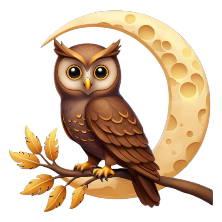 luminescent crescent moon with an owl sitting in the middle of it sticker