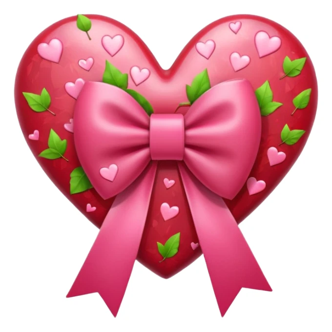 heart with falling leaves, pink bow with heart pattern on the bow, apple emoji style sticker