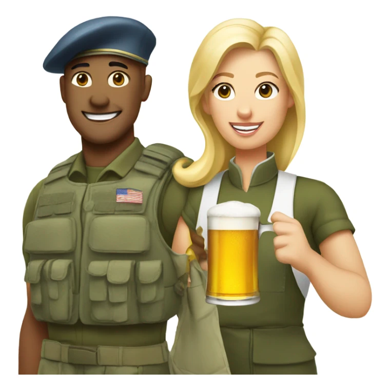 Paratrooper holding beer next to blonde female chef sticker