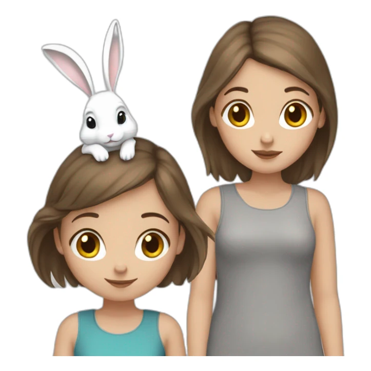 White Girl brown hair anD two Grey bunnies sticker
