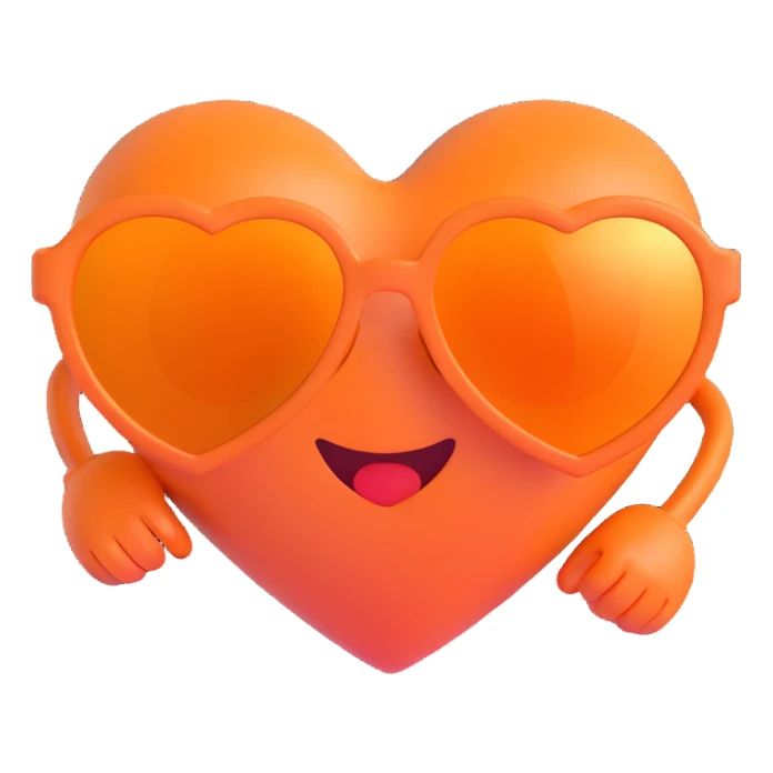 orange heart with sunglasses, emoji style sticker