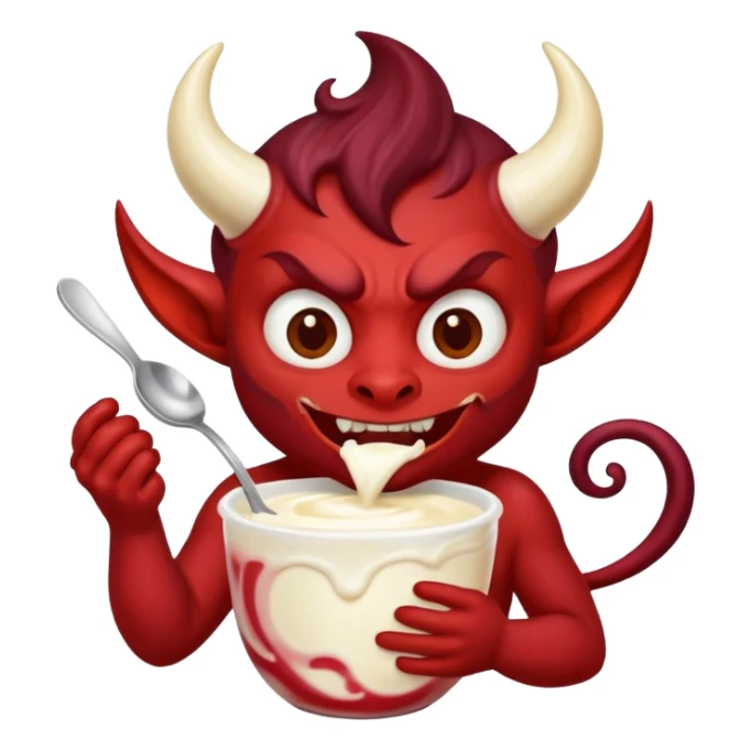 a demon eating a cup of vanilla yogurt sticker