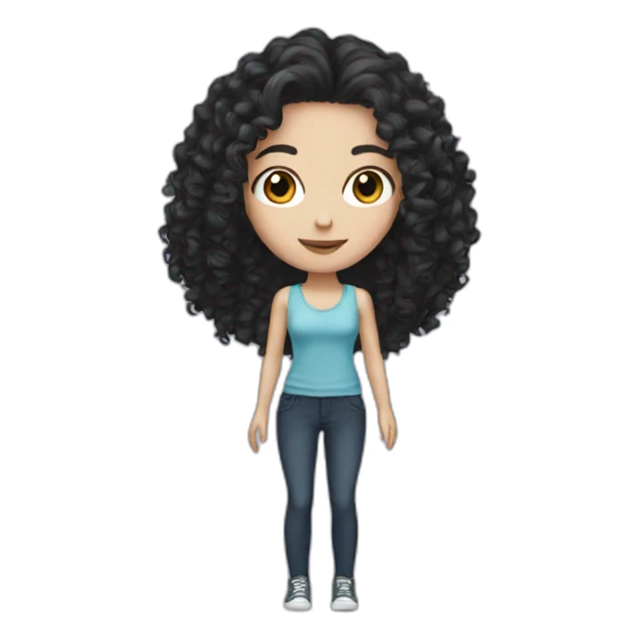 White girl with long black curly hair sticker