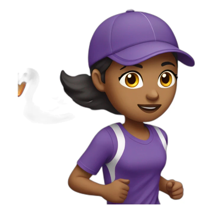 Girl Runner in purple tshirt with swan logo on T-shirt sticker