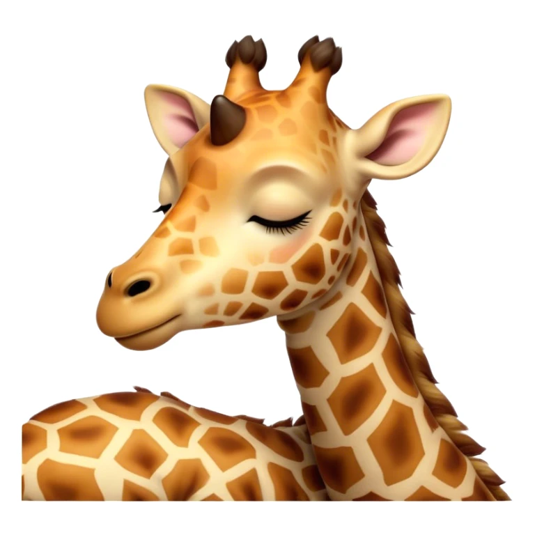 Meme-Worthy Cute Sleeping Giraffe Portrait Emoji, Head resting peacefully with a contented smile, showcasing a slender, elegant build and a luxuriously soft, patterned Fur, eyes shut in a serene, restful nap, Simplified yet hilariously adorable features, highly detailed, glowing with a soft, drowsy light, high shine, relaxed and utterly lovable, stylized with an air of playful laziness, bright and heartwarming, soft glowing outline, capturing the essence of a comically sleepy giraffe, so meme-worthy it feels like it could instantly become the next viral sensation of adorable slumber! sticker