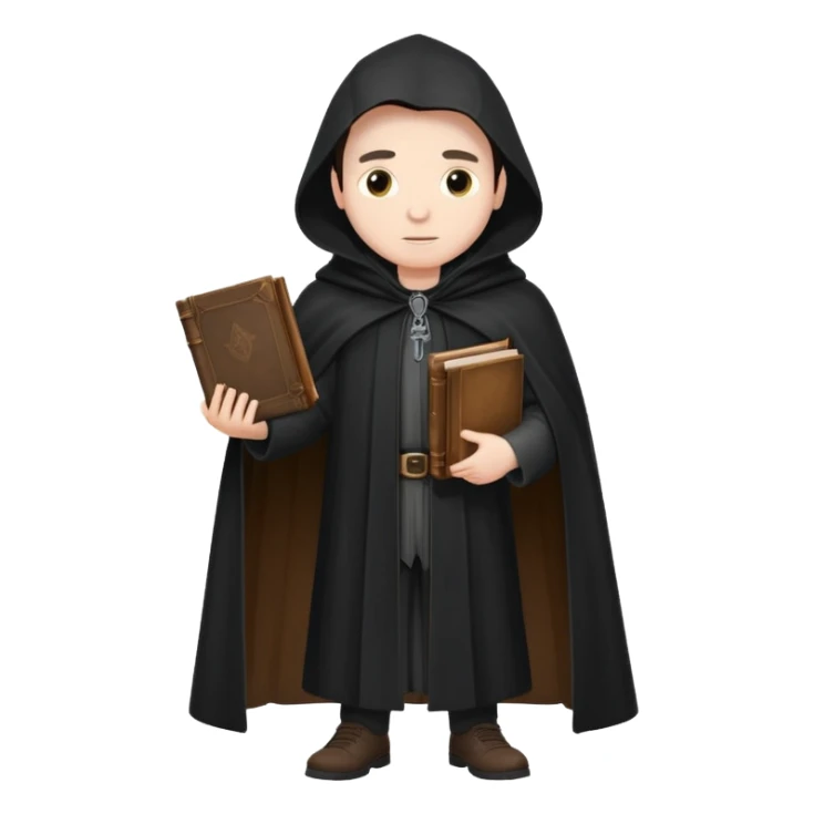 A wandering philosopher in a long black cloak with a book full height sticker