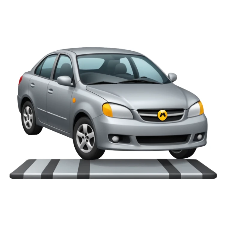 car crashed to a trafic barrier barrier in front of car and car front panel broken sticker