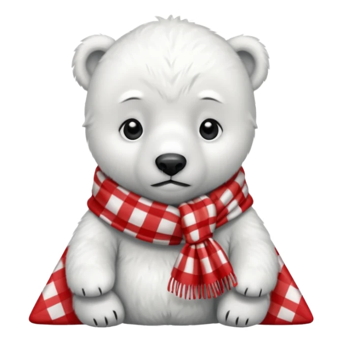 baby Polar Bear, sad, wearing red Checkered Triangle scarf sticker