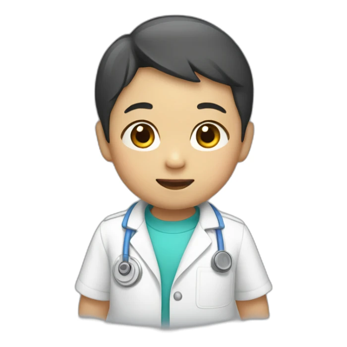 asian toddler male with lab suit sticker