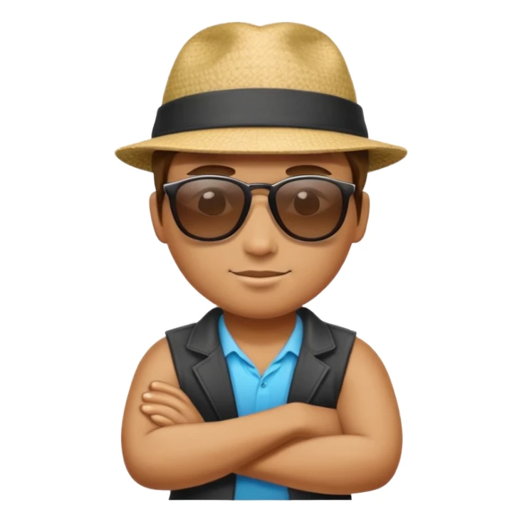 A person with a arm crossed the next  sticker