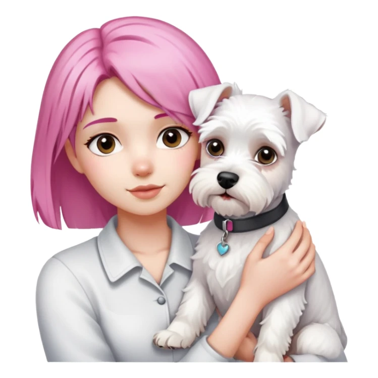 Pink-haired girl holding a white schnauzer dog sticker