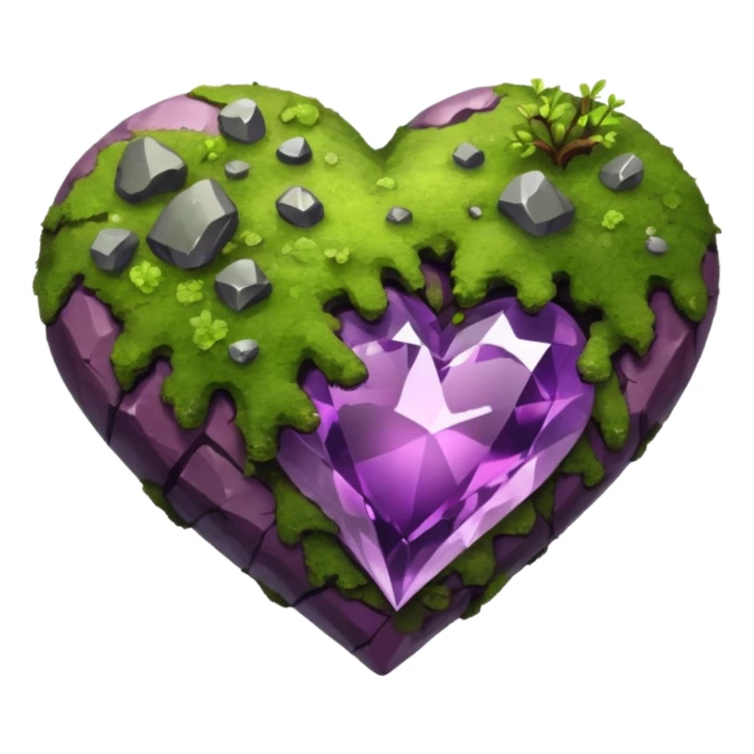 mossy heart shaped natural crystal purplish rock sticker