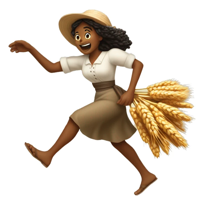 huckleberry Finn harvest goddess sprinting with wheat, with a large stride and arms outstretched sticker