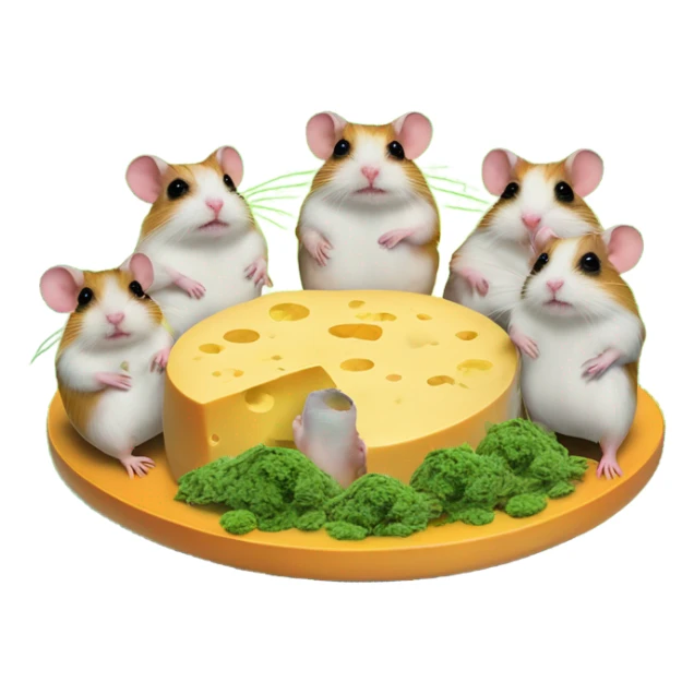 alien hamster cult with cheese and weed on ufo sticker