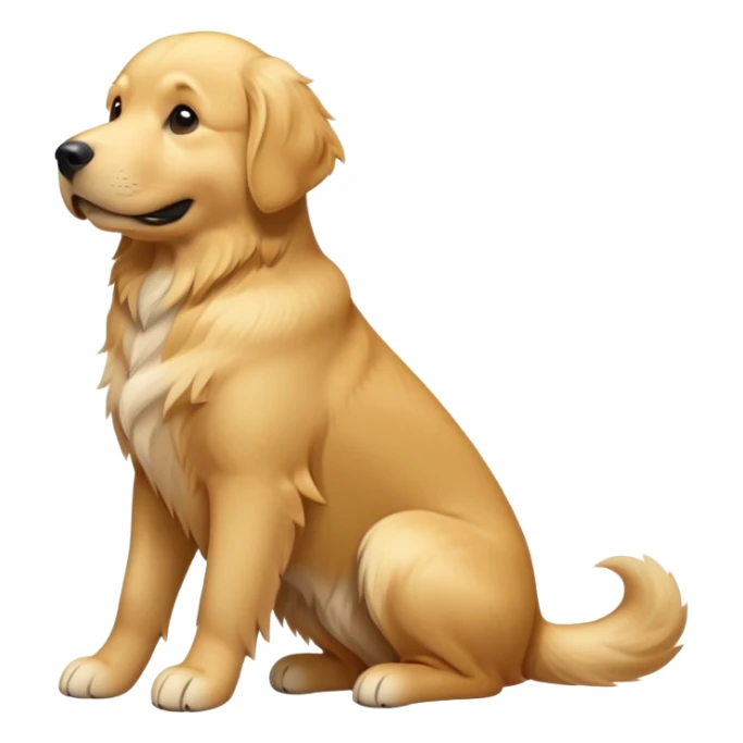 cinematic-[golden retreiver]-realistic-full-body-sitting-emoji,-tail-resting-loosely-beside-its-paws,-head-tilted-dramatically,-sleek-[golden]-fur,-simplified-yet-realistic-focused-features,-highly-detailed,-glowing-with-an-almost-sarcastic-glow sticker