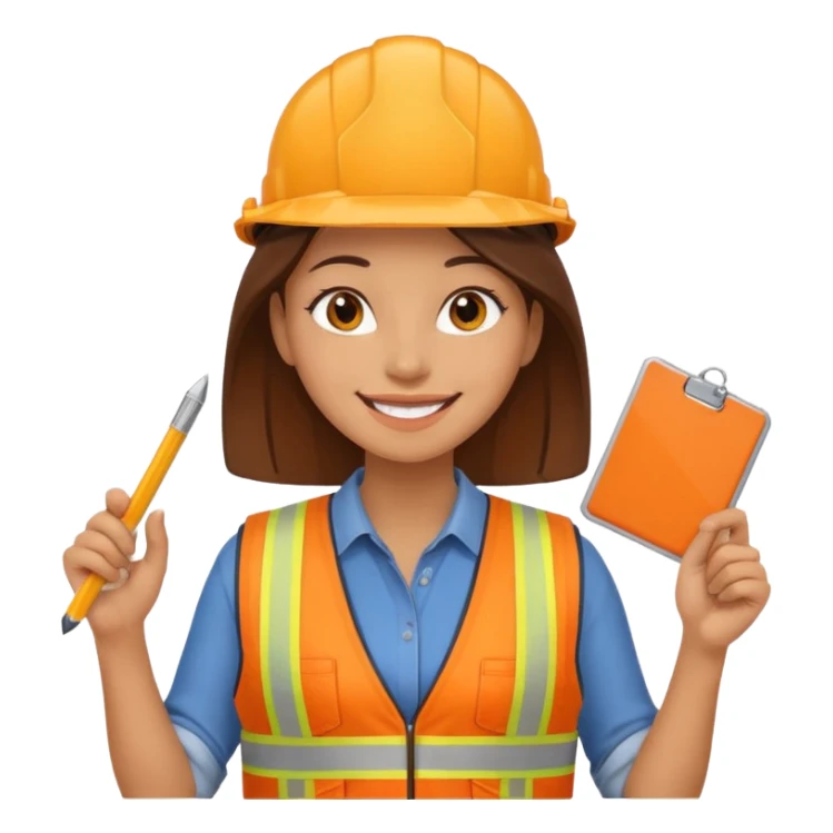 worker woman wearing orange west holding a ruler sticker