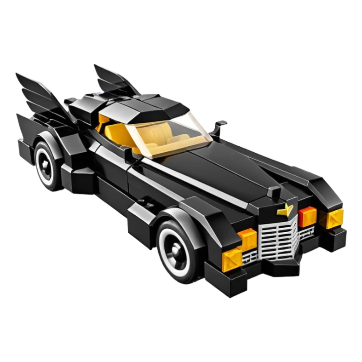  the animated series aerodynamic opulent dark futuristic concept Batmobile loosely based on 1976 V16 Cadillac roadster Lego (flat long straight faceted mechanical body) winged stealthy street hot rod  sticker