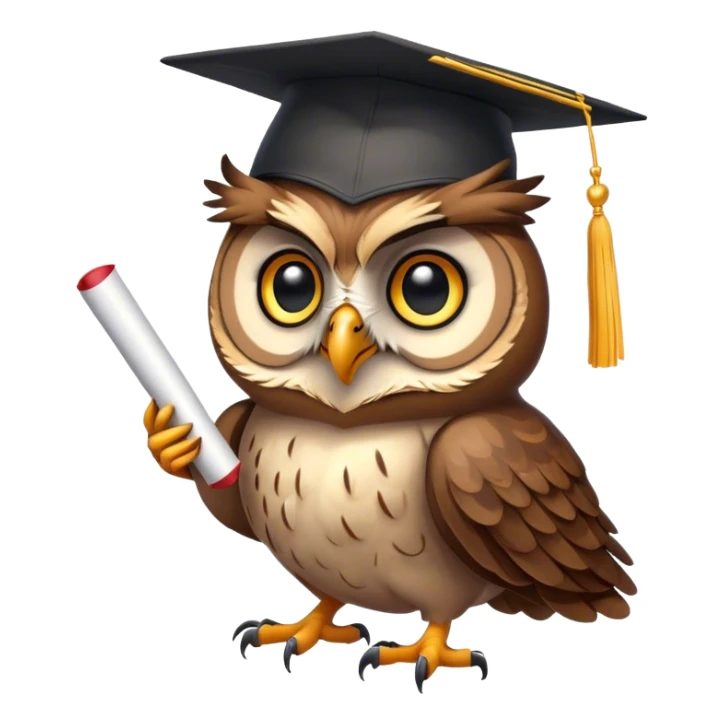 Owl smiling with graduation hat and diploma in claws sticker