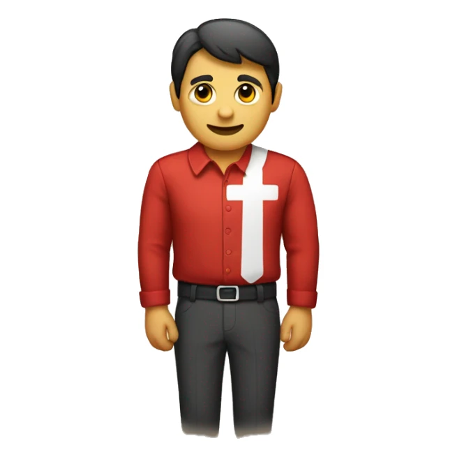 a red shirt with a little white cross in the right corner  sticker