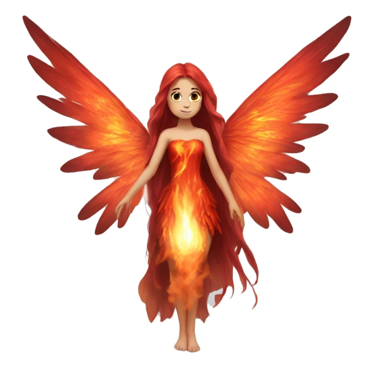 big wings, fire, Beautiful, fairy, red, long hair sticker