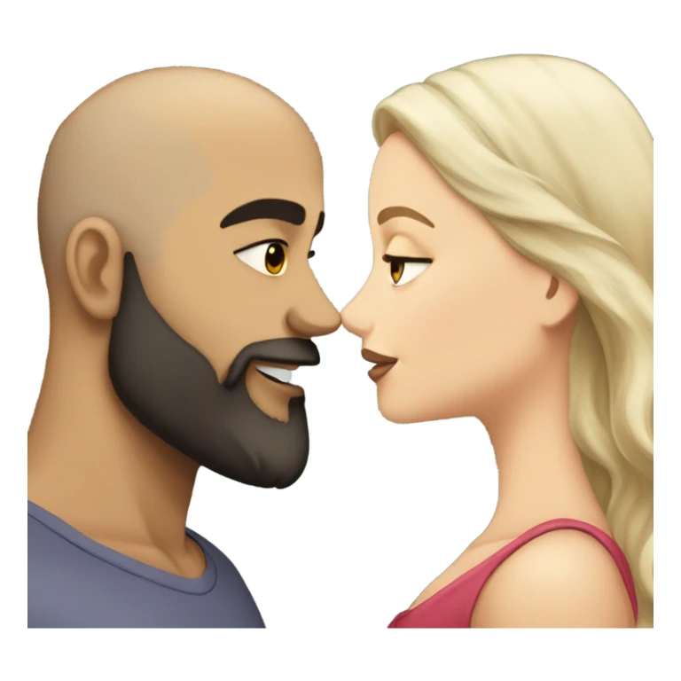 White girl dark hair kissing mixed bald man with beard sticker