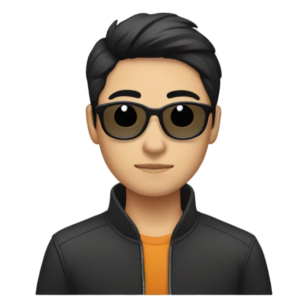 programmer, student, asian, black hair, black eyes, male, round face, black sunglasses sticker