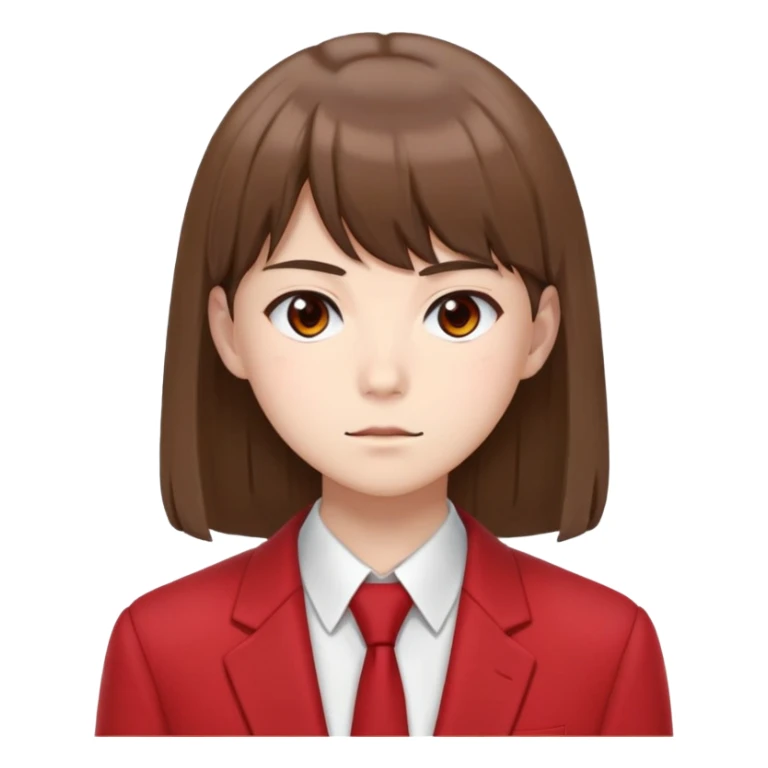 Kiyotaka Ayanokoji from Classroom of the Elite, calm and emotionless expression, brown hair with bangs, sharp eyes, wearing red school blazer with white shirt sticker