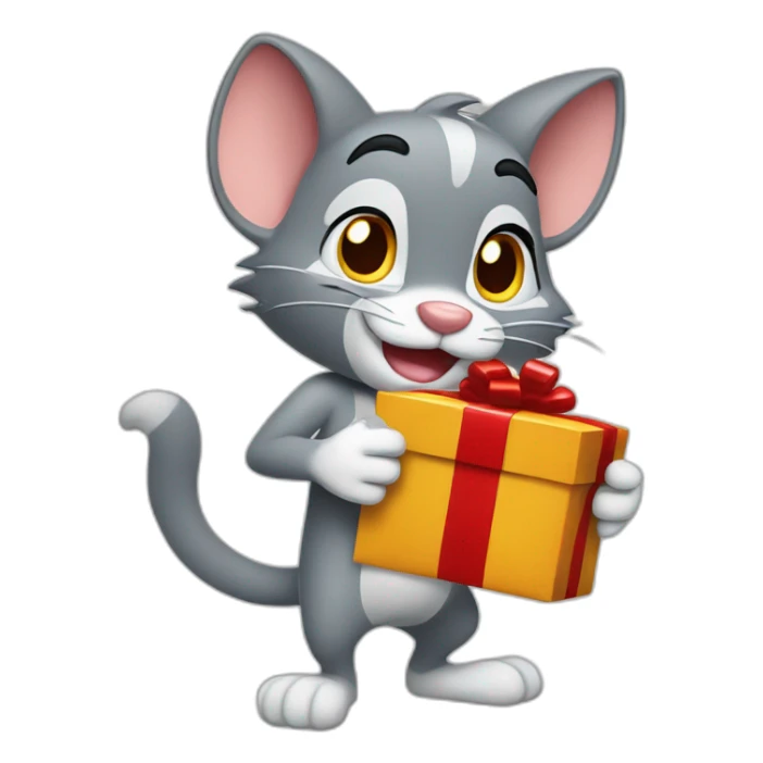 Tom and Jerry full body holding a Christmas present sticker