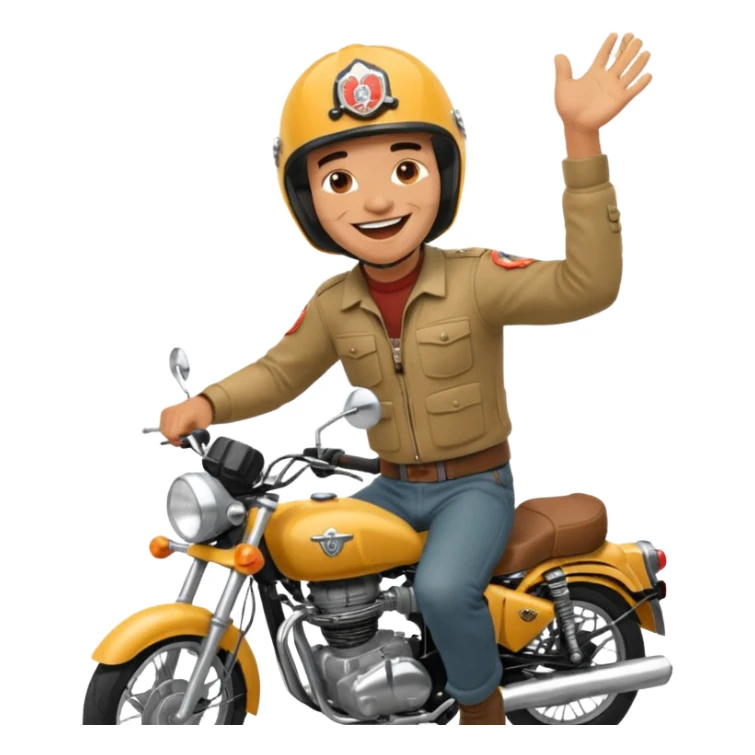 A man on a Royal Enfield bike laughing sticker