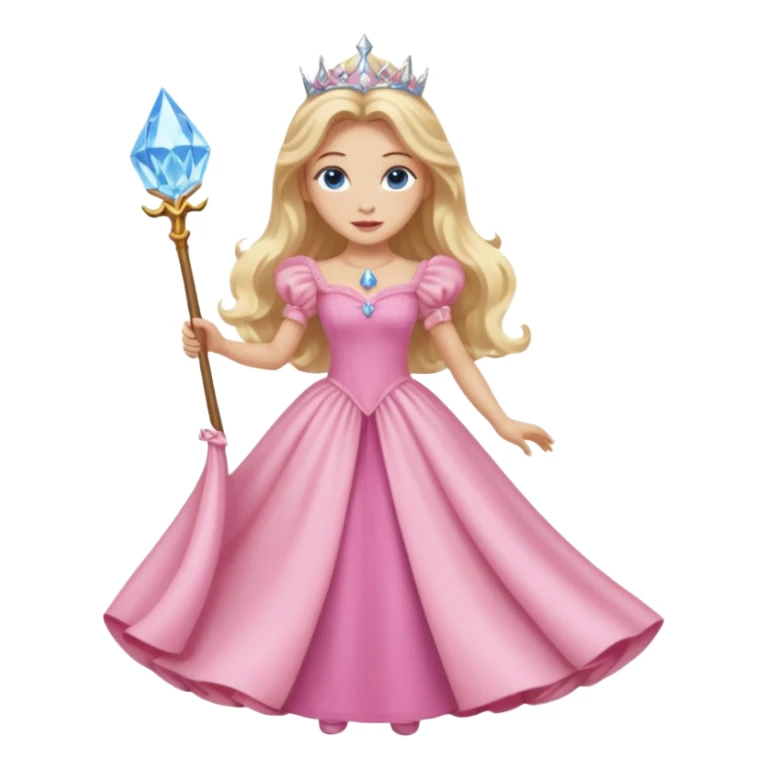 Glinda the Good Witch from the Wizard of Oz with light skin, blue eyes, blonde long hair, pink outfit sticker
