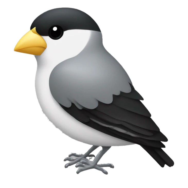 A finch with a white chest that has 2 black horizontal lines on it, black back of body, a silver beak and silver feet, with black eyes sticker