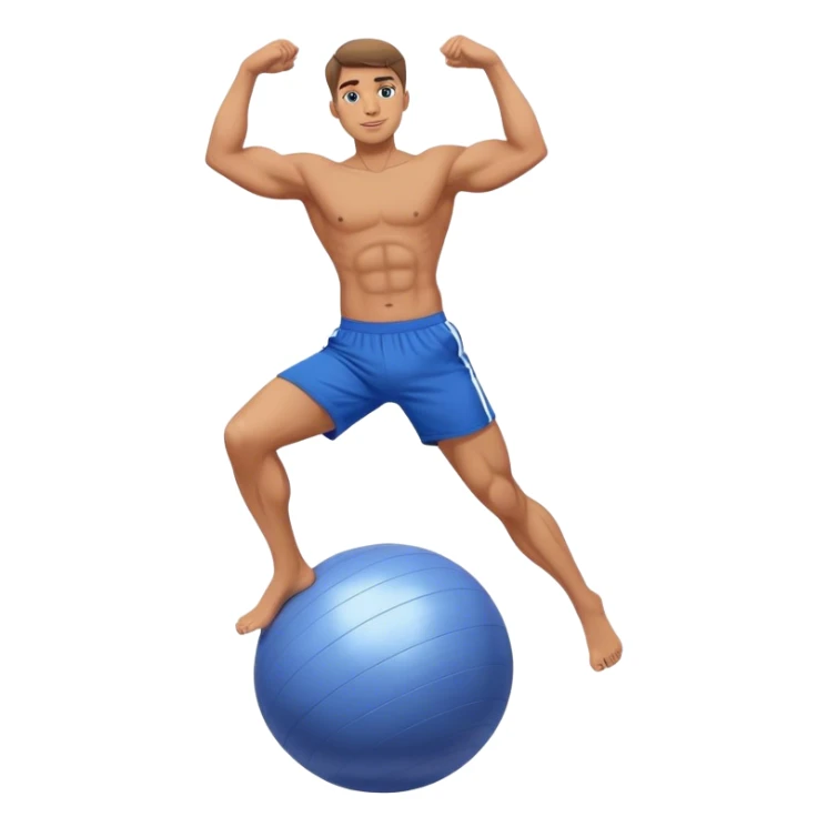 fit man with blue shorts stability ball balance sticker