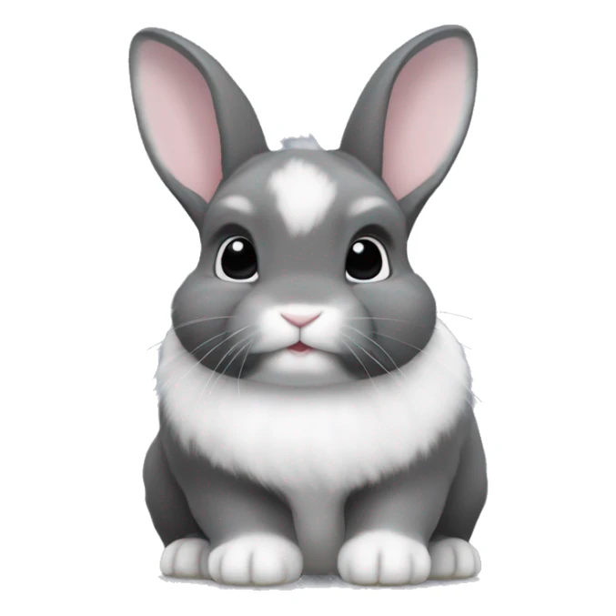 netherland dwarf bunny with slightly dark gray fur with white fur on the full underside, toes, and chin sticker