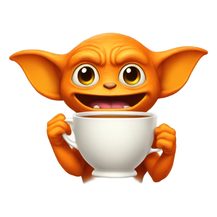 Orange Gremlin holding a cup of tea  sticker