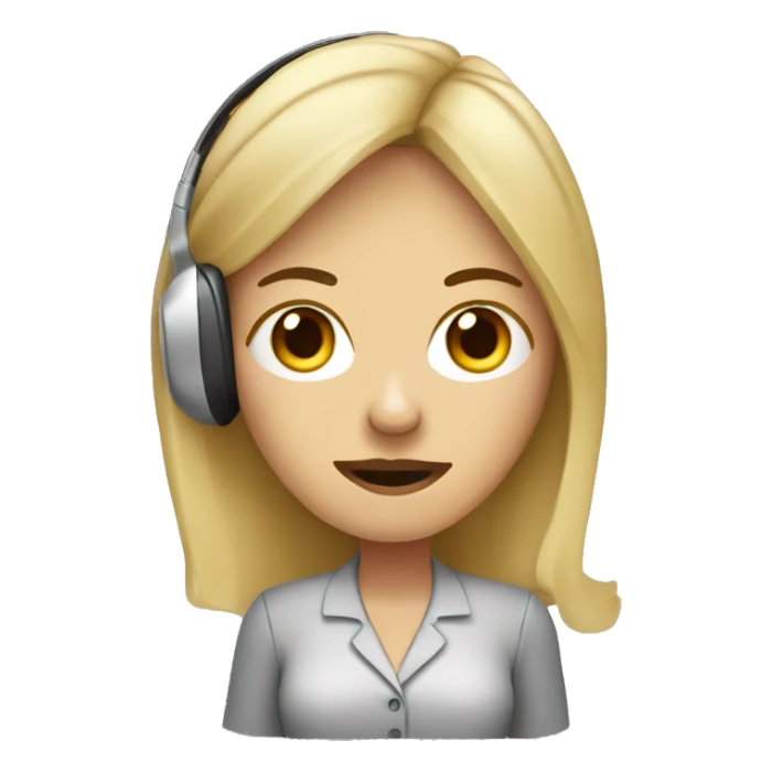 A call center worker, blonde, wearing headphones, with large dark circles under her eyes, holding a coffee with a very tired face. sticker