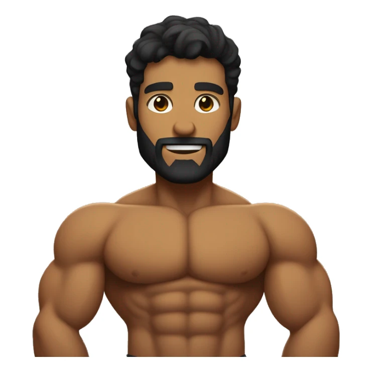 muscular bicep flexing, tight short black wavy hair, sandy brown skin, thin shadowy beard. sticker