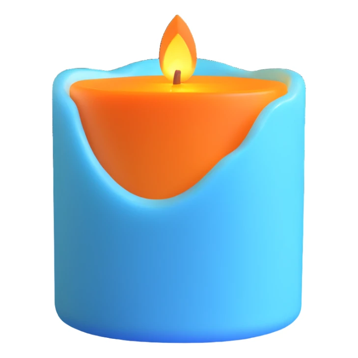 sky blue scented candle with a soft glowing flame sticker