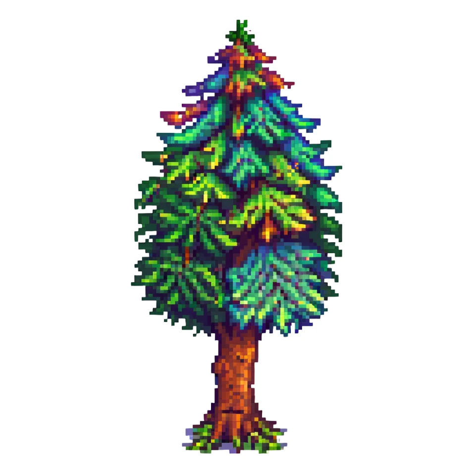 pixel art Terraria tree with a trunk and rainbow foliage, inspired by LGBTQ+ pride, vivid colors, no text sticker