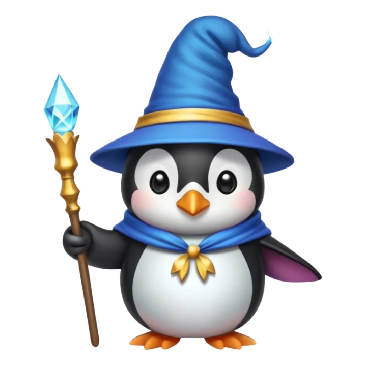cute colorful penguin wizard with magical hat and wand sticker