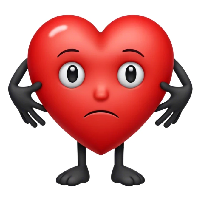 Red heart with a sad face in the center and black hands and legs  sticker