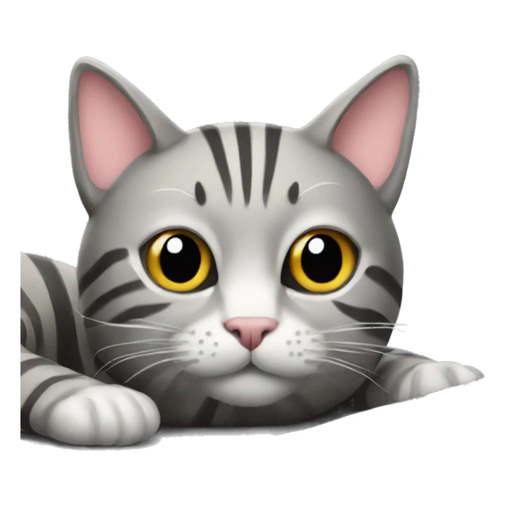 A striped grey cat is lying on the keyboard of the computer sticker