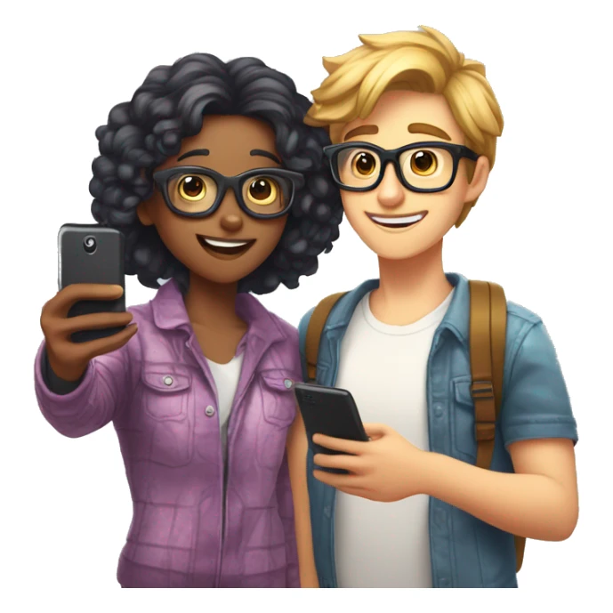 Nerd shy boy taking selfie with cool girl bestie  sticker