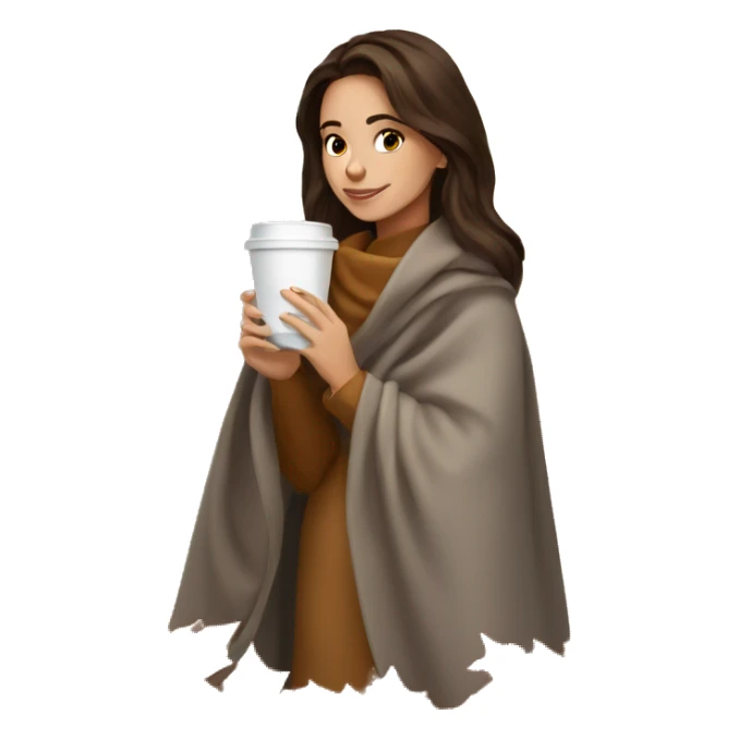 Brunette girl autumn with blanket and coffee sticker
